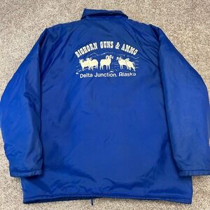 Vintage Bighorn Guns & Ammo King Louie Jacket Men Size XL Made In USA Blue Lined